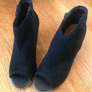 Aldo open toe black suede ankle booties